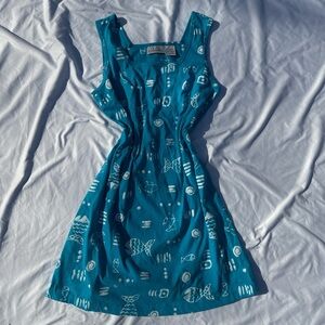 Basic Editions Teal Fish Print Mini Dress
